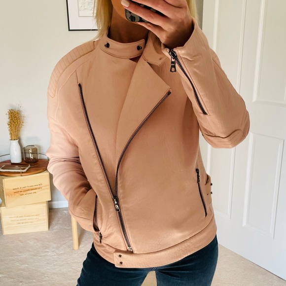 J Brand Lamb Leather Biker Jacket Blush Pink Tea Rose Size XS - Picture 4 of 10